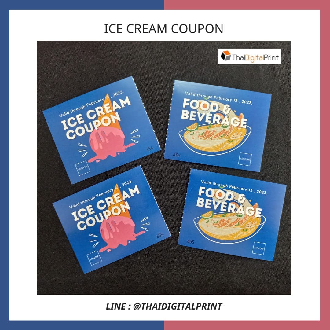 ผลงานพิมพ์ "ICE CREAM COUPON" - โรงพิมพ์ด่วน ThaiDigitalPrint
